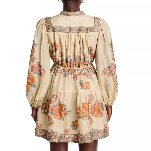 375$ Sea Fiorella Border Print Mini Dress Elasticized Cuffs Size XS Beige - Picture 3 of 5